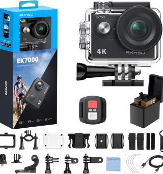 AKASO EK7000 4K30fps Action Camera - 131ft Waterproof Camera with EIS 4X Zoom Remote Control Ultra HD 20MP Underwater Camera with Accessories Kit