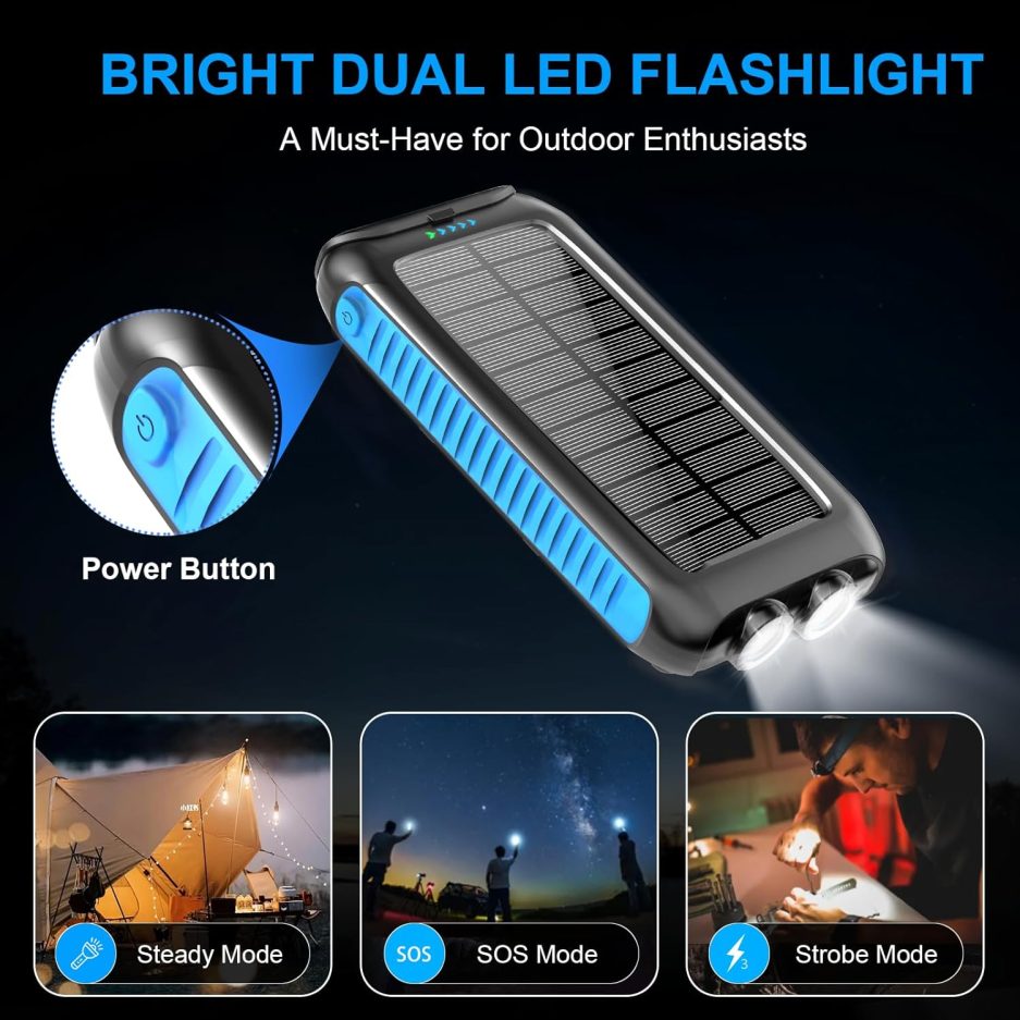 Solar-Charger-Power-Bank-49800mAh Portable Solar Phone Charger with LED Flashlight/15W Fast Charge USB C Waterproof External Backup Battery Pack for All Cell Phones & Electronic Devices - Image 3