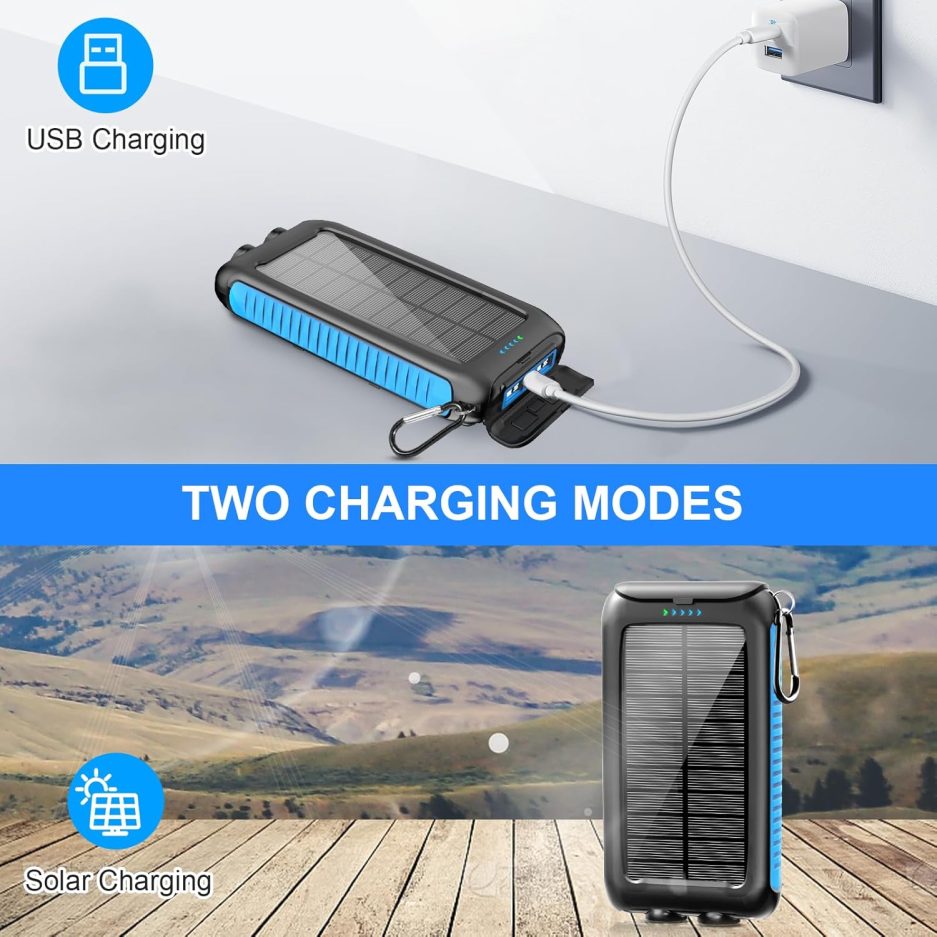 Solar-Charger-Power-Bank-49800mAh Portable Solar Phone Charger with LED Flashlight/15W Fast Charge USB C Waterproof External Backup Battery Pack for All Cell Phones & Electronic Devices - Image 4